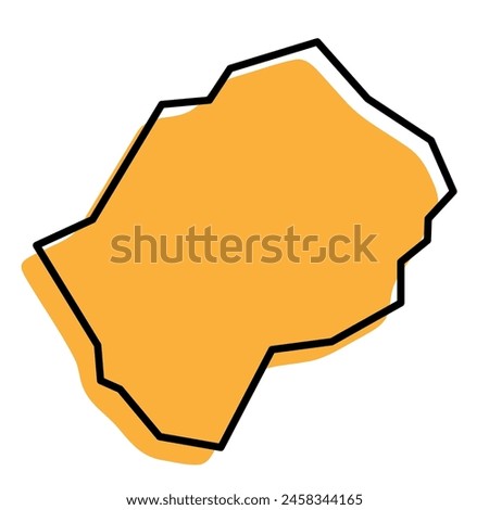 Lesotho country simplified map. Orange silhouette with thick black sharp contour outline isolated on white background. Simple vector icon