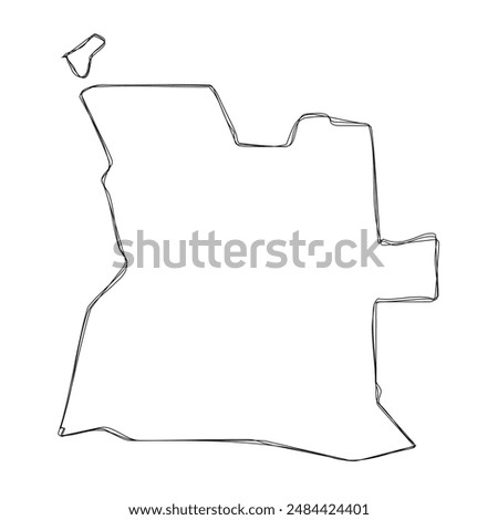 Angola country simplified map.Thin triple pencil sketch outline isolated on white background. Simple vector icon