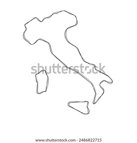 Italy country simplified map.Thin triple pencil sketch outline isolated on white background. Simple vector icon