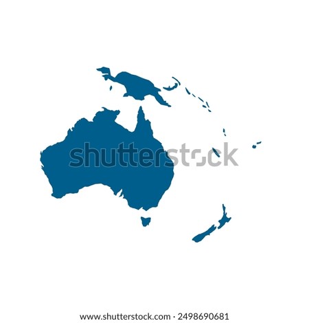 Vector map silhouette of Australia, showcasing its distinct shape and geographical layout. Ideal for educational and design purpose, graphic emphasizes the continent borders without any details.