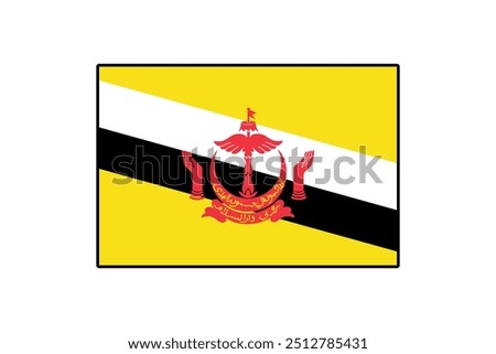 The flag of Brunei features a bold yellow background with black and white diagonal stripes. The national emblem is prominently displayed, showcasing the country's unique cultural identity.