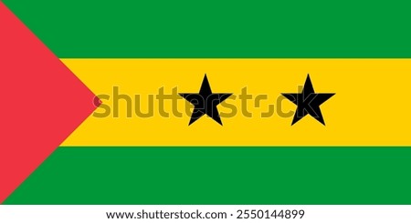 Sao Tome and Principe flag in official colors, dimensions and aspect ratio. Vector flag symbolizing national pride, identity, heritage, patriotism and authority