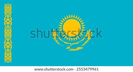 Kazakhstan flag in official colors, dimensions and aspect ratio. Vector flag symbolizing national pride, identity, heritage, patriotism and authority