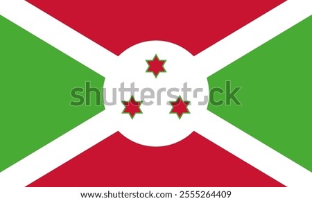 Burundi flag in official colors, dimensions and aspect ratio. Vector flag symbolizing national pride, identity, heritage, patriotism and authority