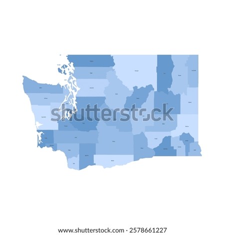 Washington, WA - detailed political map of US state. Administrative map divided into counties. Blue map with county name labels. Vector illustration