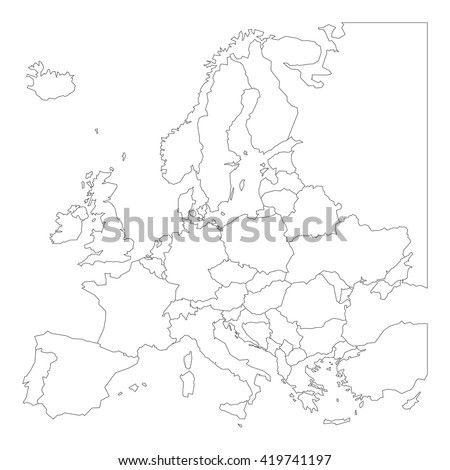 Blank outline map of Europe. Simplified vector map made of black outline on white background.