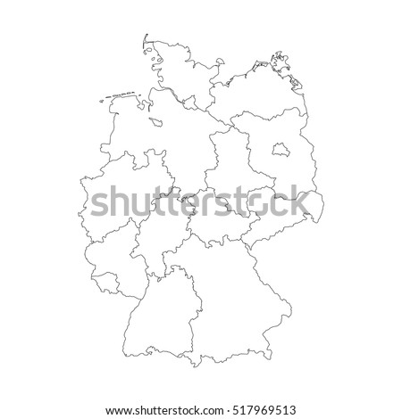 Map of Germany devided to 13 federal states and 3 city-states - Berlin, Bremen and Hamburg, Europe. Simple flat blank white vector map with black outlines.