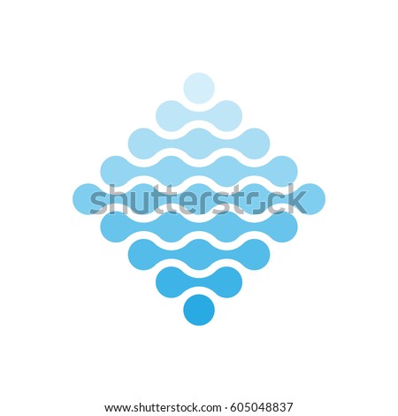 Connected dots in a shape of rhombus and shades of blue. Water theme concept. Abstract design element. Vector illustration.
