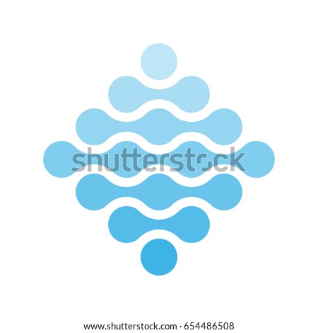 Connected dots in a shape of rhombus and shades of blue. Water theme concept. Abstract design element. Vector illustration.