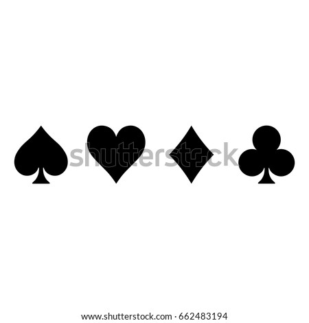 Poker card suits - hearts, clubs, spades and diamonds - on white background. Casino gambling theme vector illustration. Simple black silhouettes.