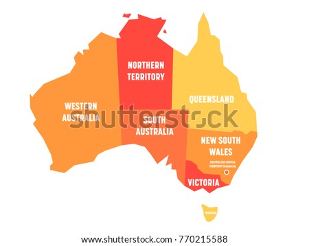 Simplified map of Australia divided into states and territories. Orange flat map with white labels. Vector illustration.