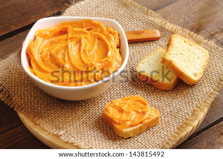 Manteca colorada is a typical recipe from Andalusia, south Spain, made with lard and paprika and consumed spread on toasted bread for breakfast or snack