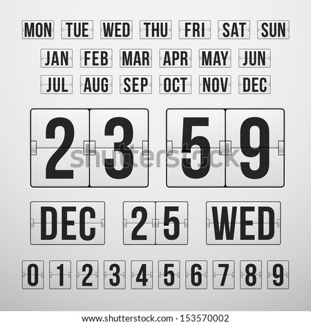 Vector Countdown Timer and Date, Calendar Scoreboard Numbers