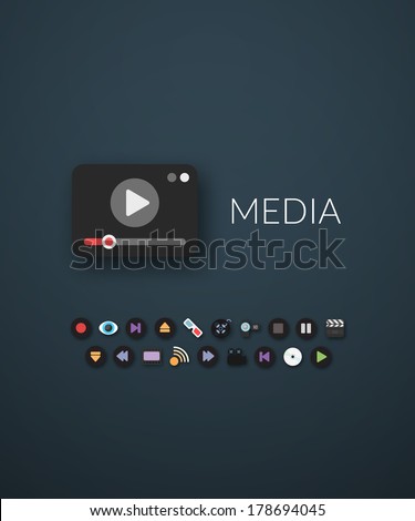 Flat design modern of brand identity style, web and mobile design, design element objects and collection, vector illustration icons set 5 - media collection