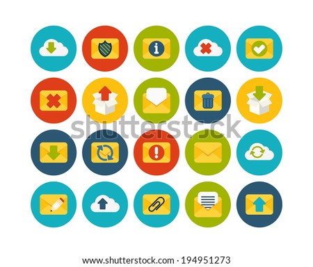 Flat icons set 7 - mail and cloud collection