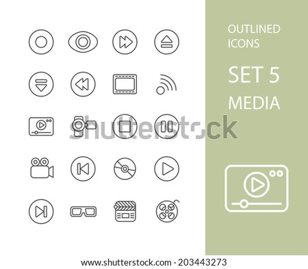 Outline icons thin flat design, modern line stroke style, web and mobile design element, objects and vector illustration icons set 5 - media collection
