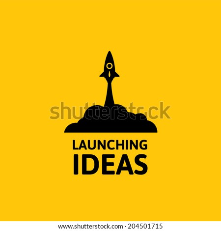 Yellow rocket and white cloud, icon in flat style isolated on yellow background, conceptual of start up new business project, take off of a business or project or extraterrestrial travel vector