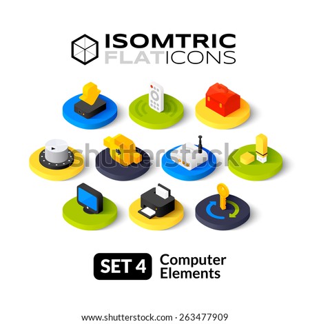 Isometric flat icons, 3D pictogram vector set 4 - computer symbol collection 