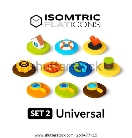 Isometric flat icons, 3D pictogram vector set 2 - universal symbol collection 