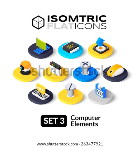Isometric flat icons, 3D pictogram vector set 3 - computer symbol collection 