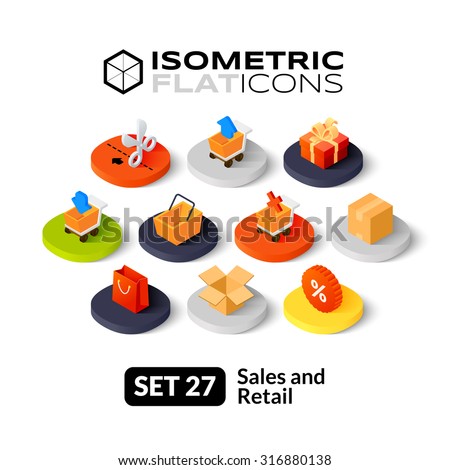 Isometric flat icons, 3D pictograms vector set 27 - Sales and retail symbol collection