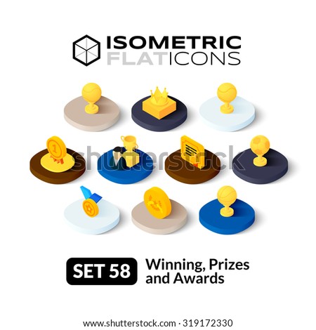 Isometric flat icons, 3D pictograms vector set 58 - Winning, Prizes and awards symbol collection