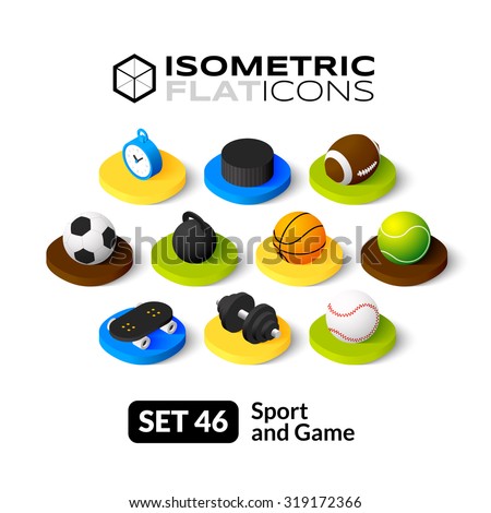 Isometric flat icons, 3D pictograms vector set 46 - Sport and game symbol collection