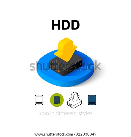 HDD icon, vector symbol in flat, outline and isometric style
