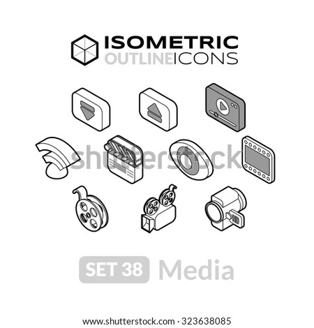 Isometric outline icons, 3D pictograms vector set 38 - Media symbol collection