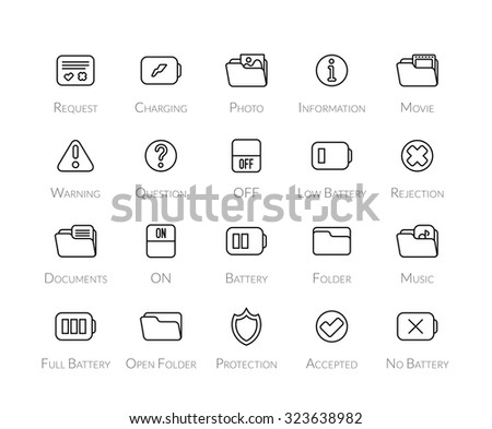 Outline icons thin flat design, modern line stroke style, web and mobile design element, objects and vector illustration icons set  - interface collection