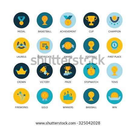 Round icons thin flat design, modern line stroke style, web and mobile design element, objects and vector illustration icons set 28 - winning prizes and awards collection