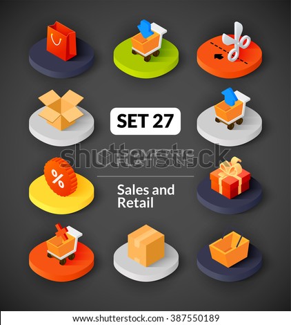 Isometric flat icons, 3D pictograms vector set 27 - Sales and retail symbol collection