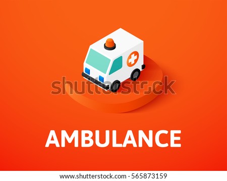 Ambulance icon, vector symbol in flat isometric style isolated on color background