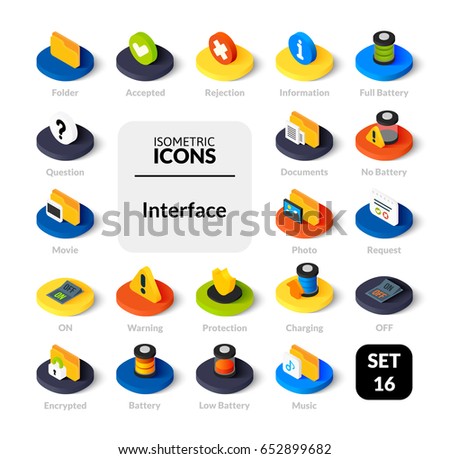 Color icons set in flat isometric illustration style, vector symbols - Interface collection