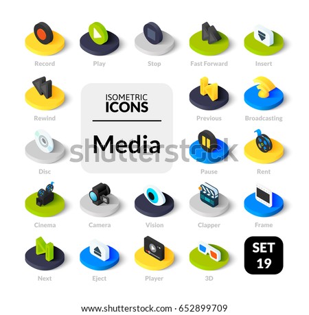 Color icons set in flat isometric illustration style, vector symbols - Media collection