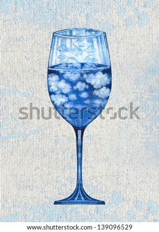 Surreal wine glass acrylic color painting on canvas.