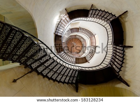 The spiral staircase in the hunting seat Granitz, Ruegen, Germany