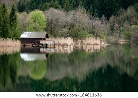 Boathouse at lake Hoeglwoerth between Bad Reichenhall and Teisendorf in Germany.