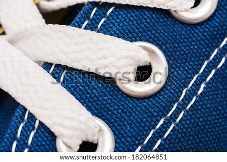 Blue Sneakers Shoe Laces Close Up Details