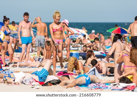COSTINESTI, ROMANIA - JULY 30, 2014: People Having Fun On Costinesti Beach At The Black Sea.