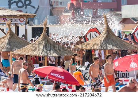 COSTINESTI, ROMANIA - AUGUST 15, 2014: Beach Foam Party On Costinesti Beach At The Black Sea.