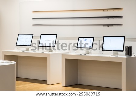 BUCHAREST, ROMANIA - JANUARY 23, 2015: Apple iMac Computers For Sale In Apple Store.