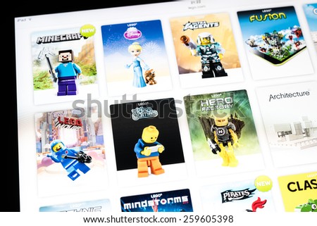 BUCHAREST, ROMANIA - MARCH 10, 2015: Lego Website On Apple iPad Air Tablet. From 1949 Lego consists of colourful interlocking plastic bricks and an array of gears and minifigures.