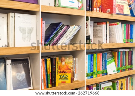 BUCHAREST, ROMANIA - MARCH 22, 2015: Famous Classic Literature Books For Sale On Library Shelf.