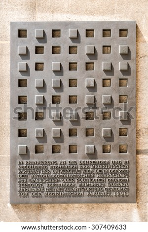 VIENNA, AUSTRIA - AUGUST 03, 2015: Foundation Stone Monument At University Of Vienna, the largest university in the capital of Austria.