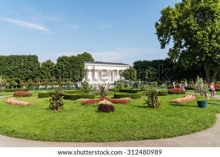 VIENNA, AUSTRIA - AUGUST 05, 2015: The Volksgarten (People's Garden) is a public park which is part of the Hofburg Palace in the Innere Stadt district of Vienna and was opened to the public in 1823.
