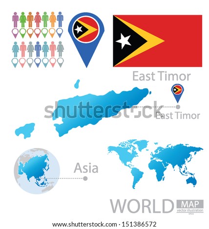 East Timor. flag. Asia. World Map. vector Illustration.