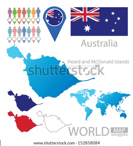 Heard and McDonald Islands. Australia. flag. World Map. vector Illustration.