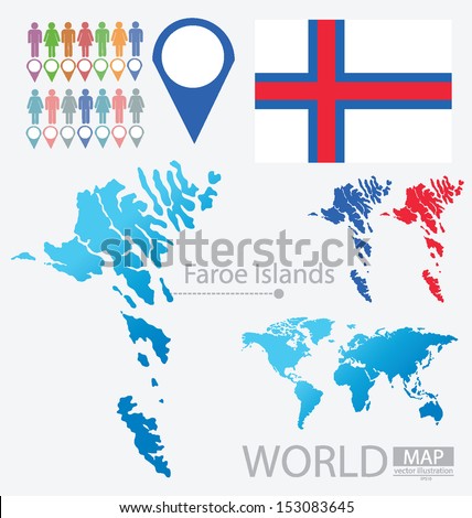 Faroe Islands. flag. World Map. vector Illustration.