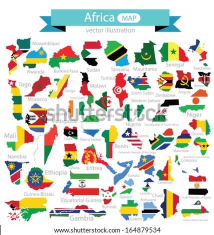 Map. Flag of Africa. vector Illustration.